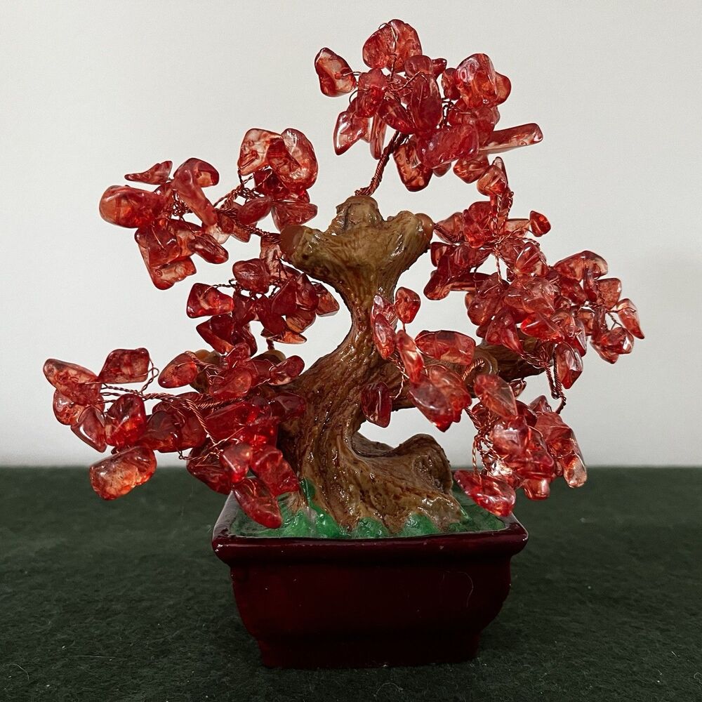 Vintage Crystal Quartz Gemstone Bonsai Tree Money Feng Shui Home Decoration